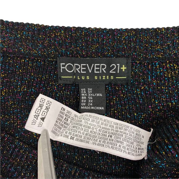 Forever 21 Sweater Women 3x Ruffle Ribbed Knit Metallic Holiday Work Party Black - Picture 4 of 13